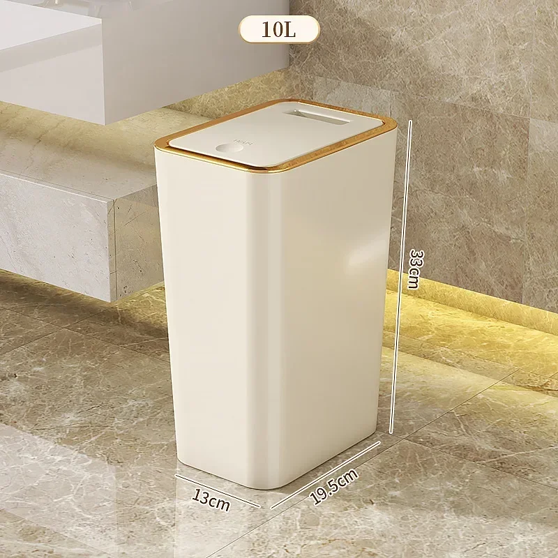 Trash Can 10L Odor Proof Trash Can One-Touch Modern Design Durable Plastic Bathroom Kitchen Bin Space Saving Leakproof
