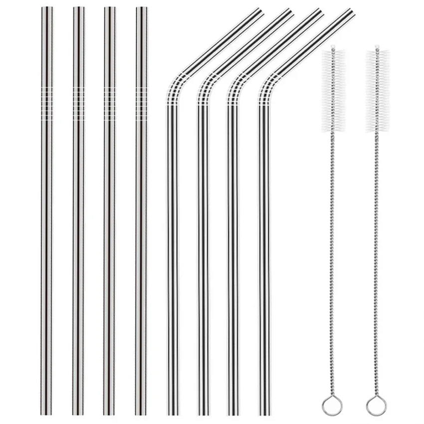 Drinking Straw Reusable Straws Cleaner Brush Set 2/4/8Pcs Eco Friendly Stainless Steel Metal Straw Mugs drinking straws metal straw set metal straws stainless steel straw