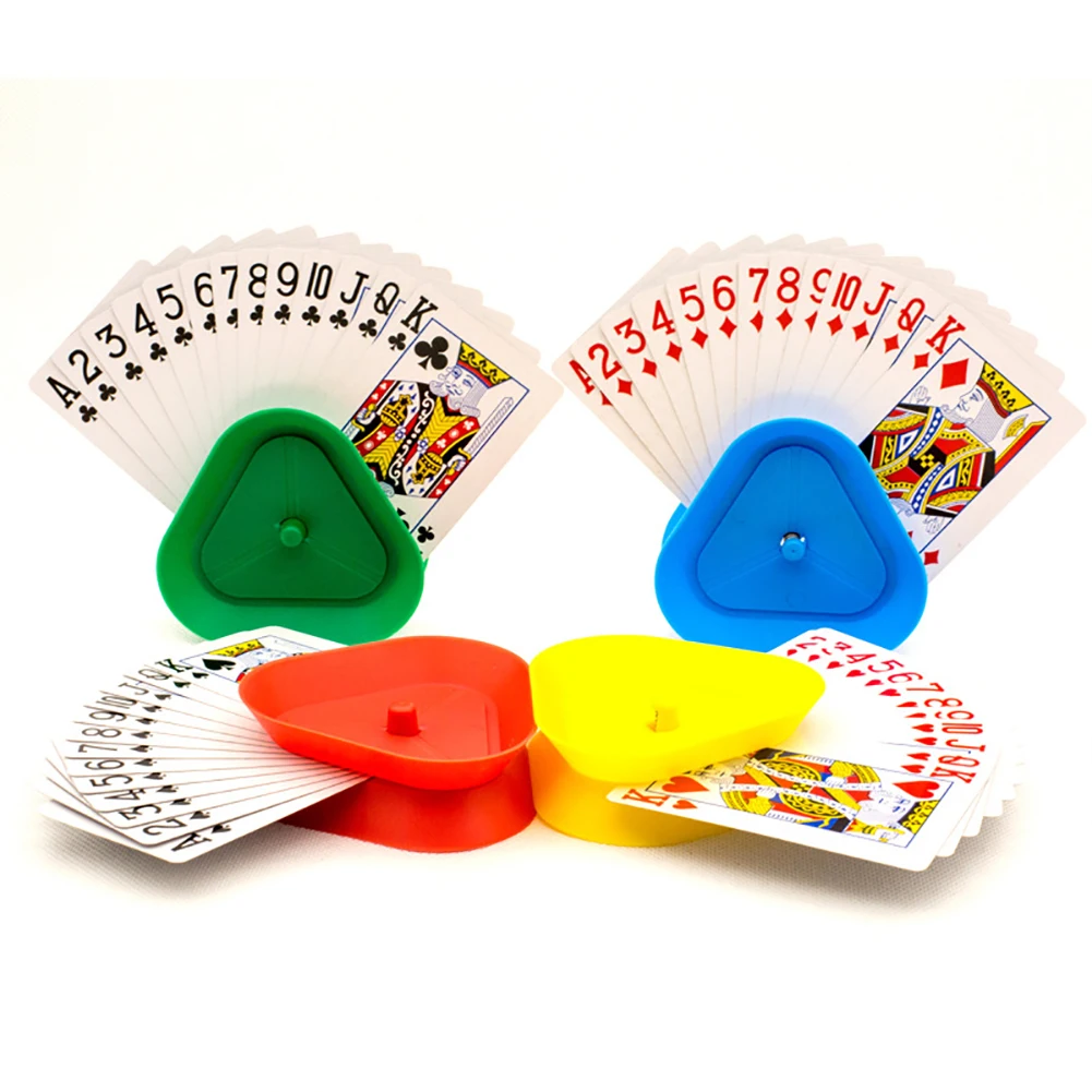 4pcs Card Game Holder Playing Card Holder Board Triangle Shaped Poker Rack Plastic for Seniors Children Adults playing card holder game card stand