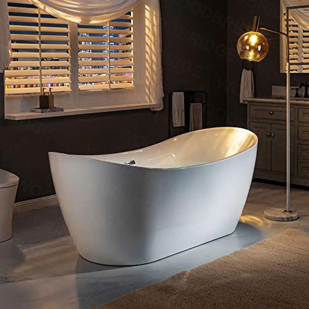 71" Contemporary Acrylic Freestanding Bathtub with Non-Slip Surface High Gloss White Tub 68 Gallon Capacity Durable Construction 5