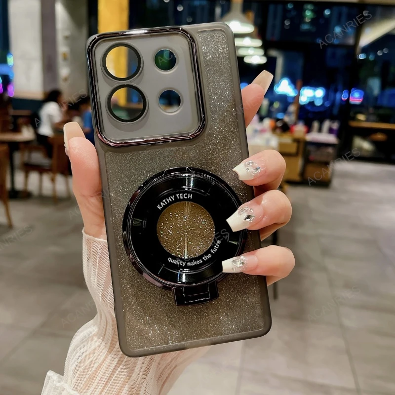 Glitter Silicone Phone Case with Magnetic Bracket Cover