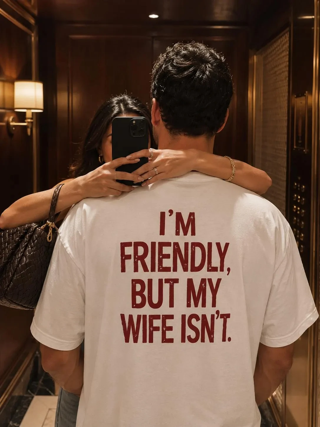 Sommerliches T-Shirt mit humorvollem Design. Ich bin leichtgängig im Umgang, aber meine Frau ist nicht so einfach – satirisches Ehe-Humor-T-Shirt