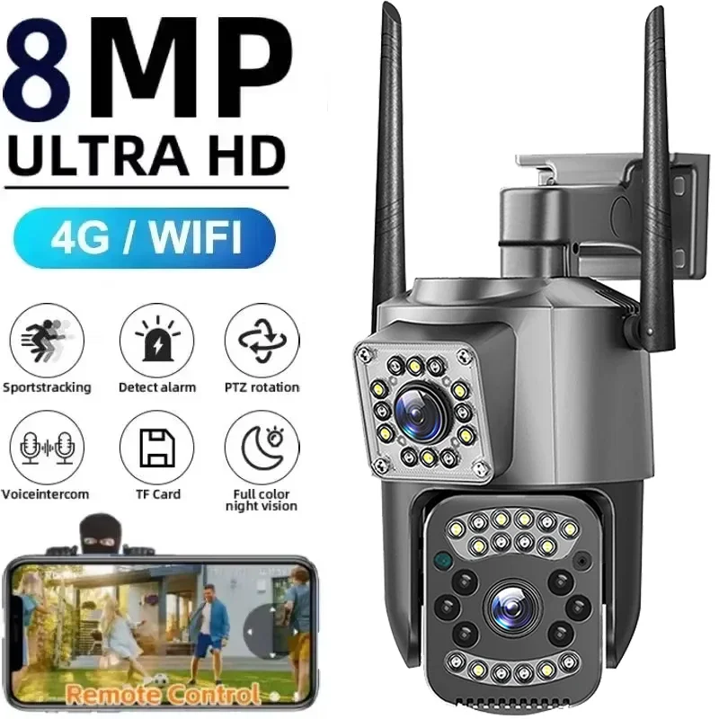 4G Dual-Lens Camera 8MP 4K Sim Card Camera Outdoor PTZ IP Cameras Night Vision Protection Wireless CCTV Net Video Surveillance 1