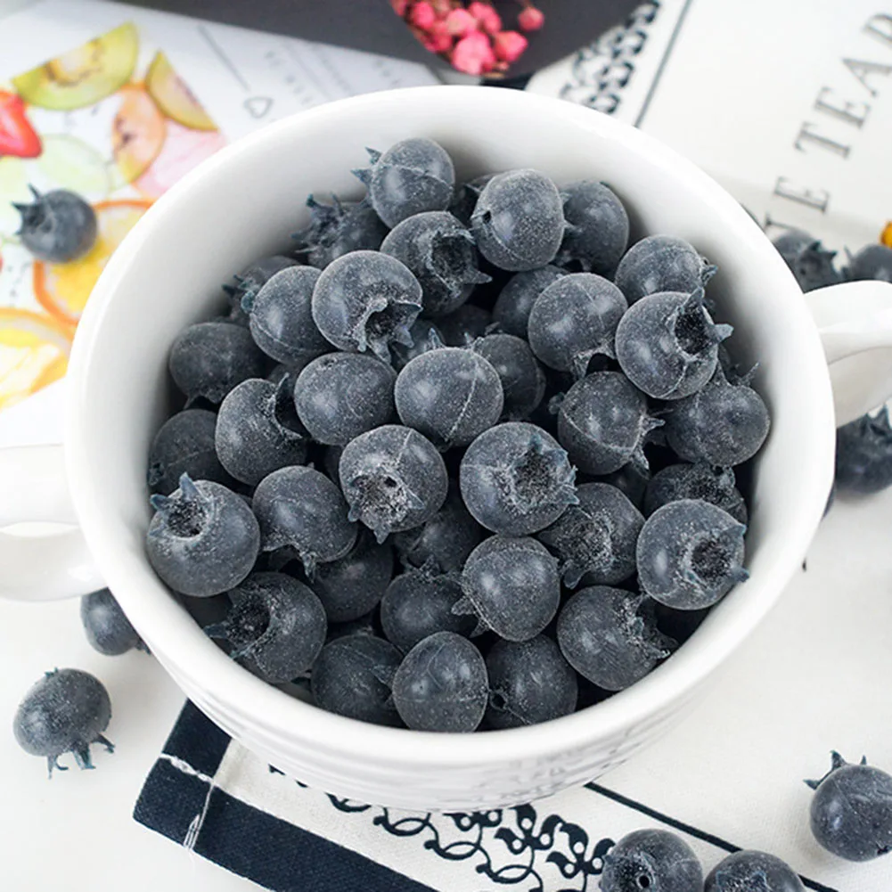 

20PCS High Simulation Fruits Plastic Artificial Blueberries Photo Props Fruits Shop Kitchen Blueberry Fruit Model Display Decor