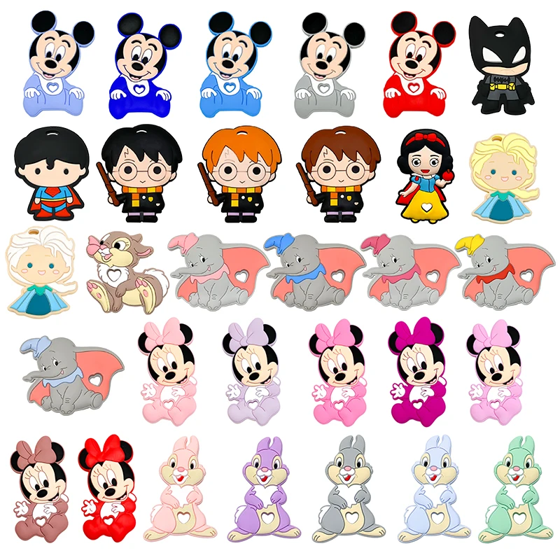 Teething Toys 5pcs Disney Silicone Teether Baby Pacifier Bead Holder Dummy Pacifier Chain Accessories BPA-Free Customized