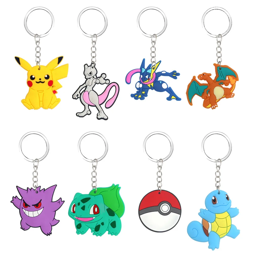 8/16 Pcs Pokemon PVC Keychain Anime Birthday Party Favors Gifts for Kids Figure Pikachu Gengar Party Supplies Goodie Bag Fillers