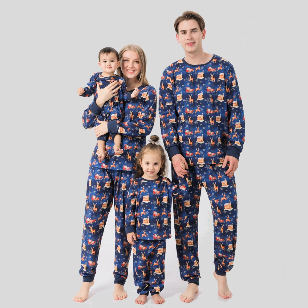 JIANGML Ensemble Pyjama Famille de Noël Pyjamas de Noël de la Famille pour  Femmes et Hommes en Coton Longs avec Imprimé Vêtement de Nuit Noel