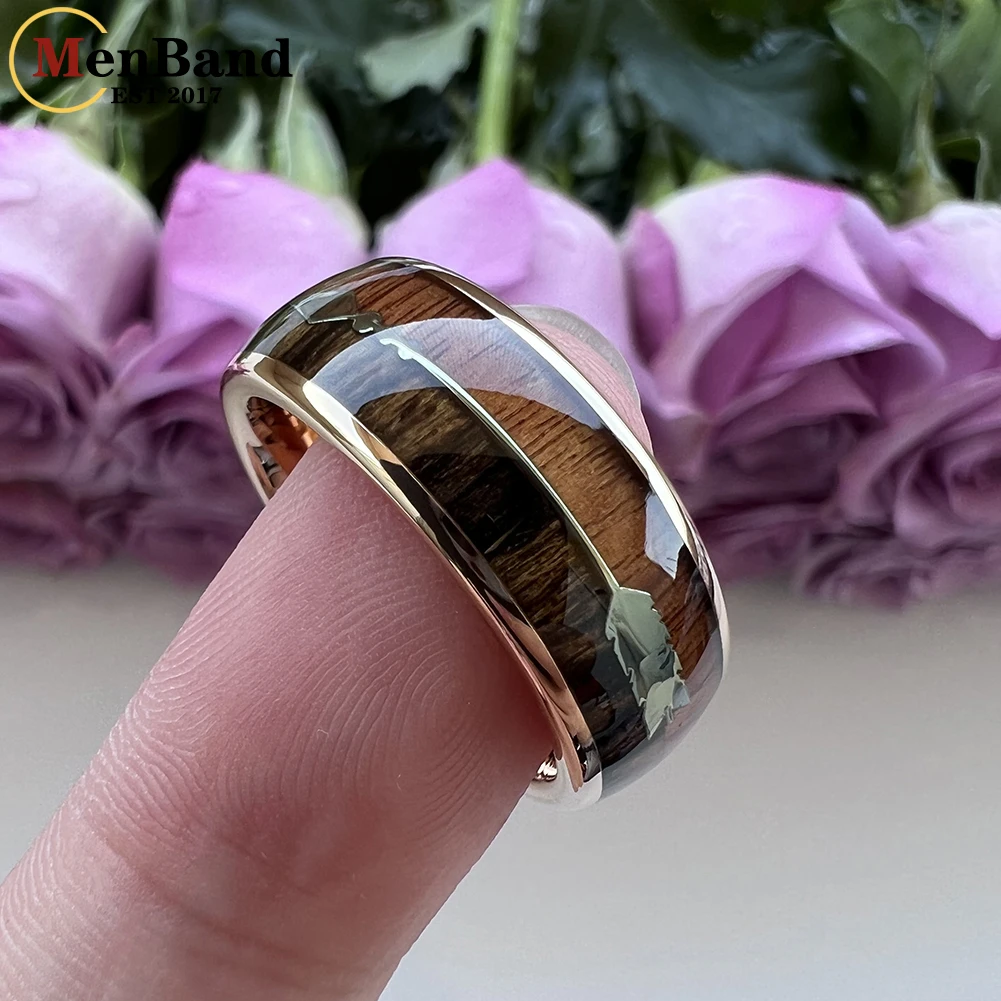 MenBand Fashion 8MM Women's Rose Gold Tungsten Carbide Wedding Band Ring With Double Wood And Arrow Inlay Comfort Fit