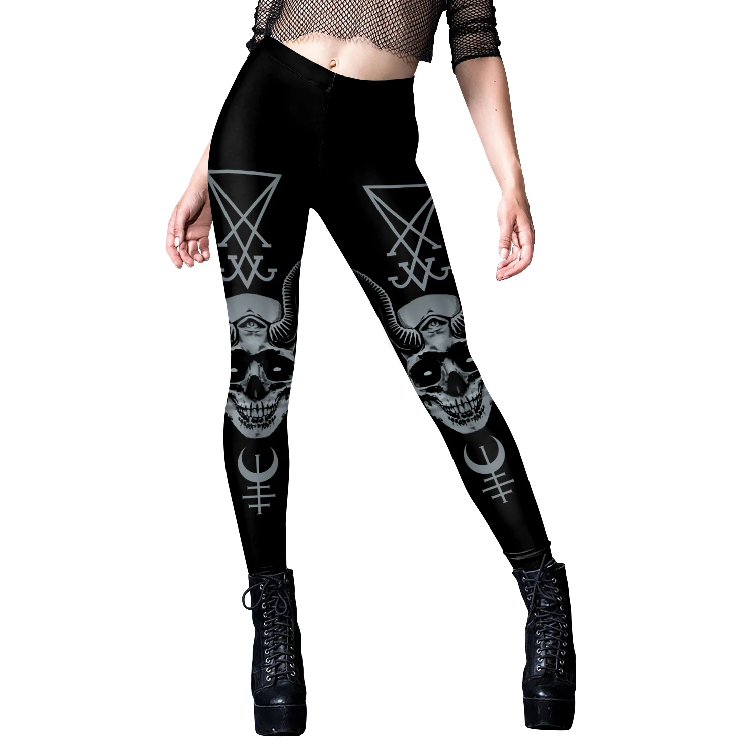 VIP FASHION Frau Gothic Leggings Sexy Steampunk Print Hosen Elastische Vintage Dünne Bleistift Hosen Knöchel Länge Cosplay Bottom – Detail 21