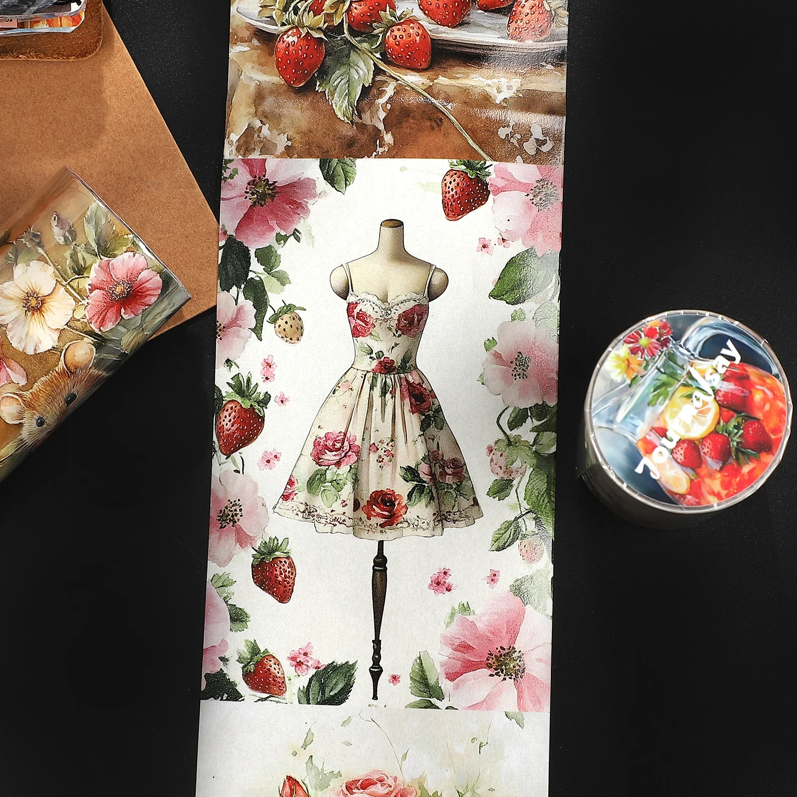 80mm*200cm 빈티지 딸기 꽃 풍경 와시 테이프 크리 에이 티브 DIY 저널 재료 콜라주 스크랩북 편지지