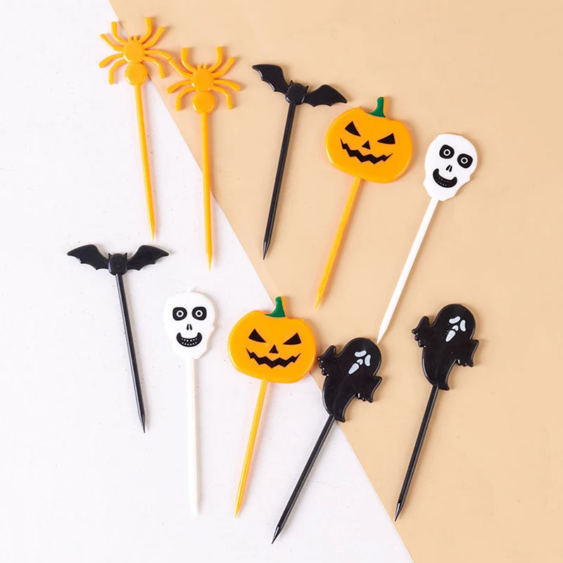thumbnail image 1 of 10/20/50 piezas de tenedor de fruta de Halloween, palillo de postre de pastel de dibujos animados, palillo de dientes, tenedor de comida, tenedor de bento, decoración de fiesta de Halloween, 1 of 4