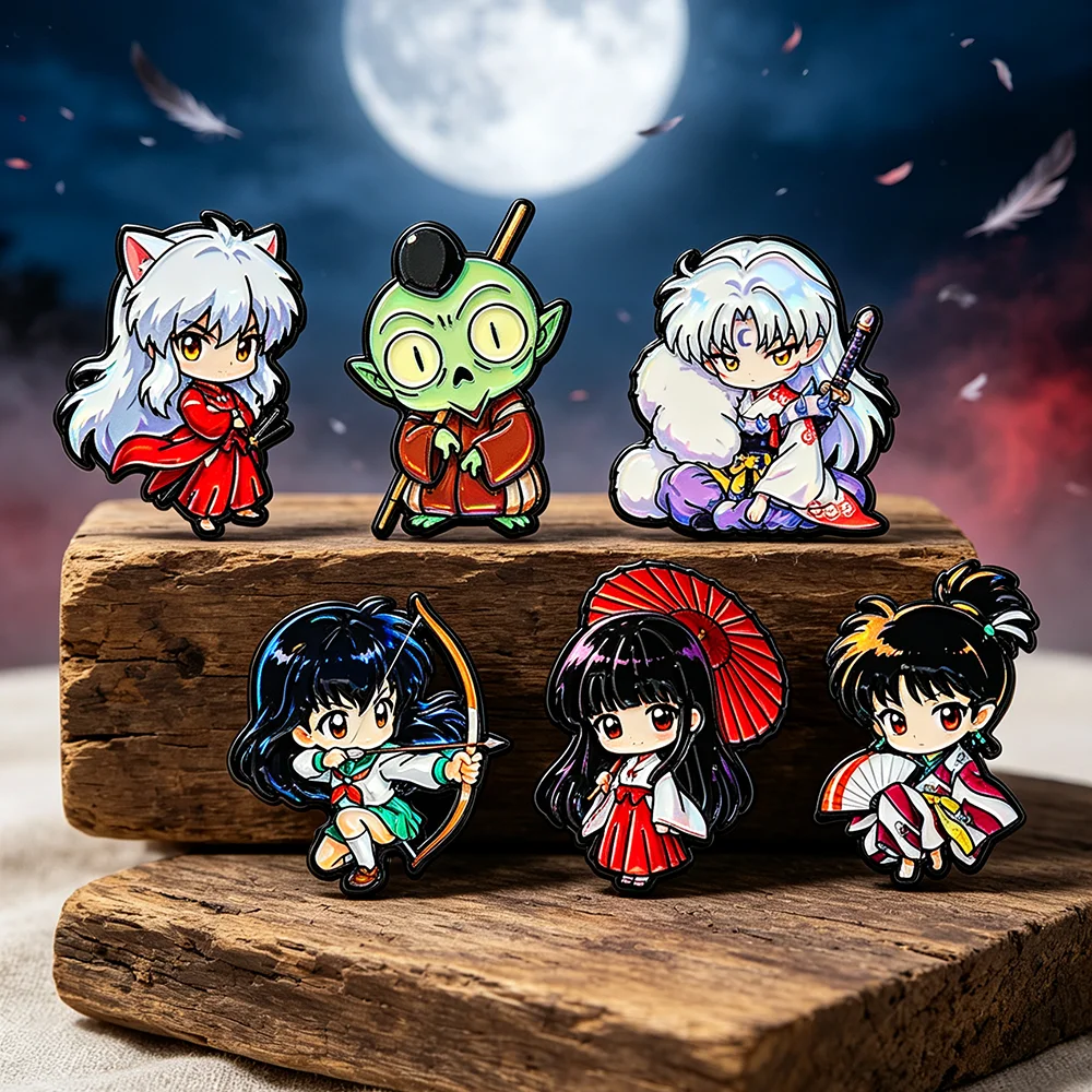 Chibi Anime Enamel Pin Collection: Set of 6 Cute Cartoon Lapel Brooches, Manga Metal Badges for Backpacks and Collectible Jewelry Gifts