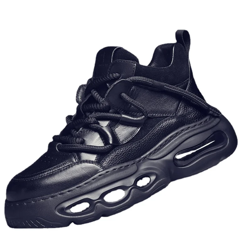 

Genuine Leather High Top Board Shoes for Men Platform Bread Shoes Thick Soled White Shoe Men's Height Increasing Casual Shoe New