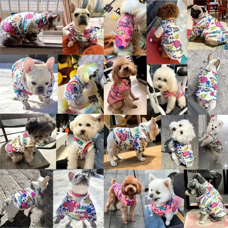 패션 프린트 강아지 다운 재킷 귀여운 부드러운 강아지 옷 겨울 고양이 재킷 코트 따뜻한 강아지 의상 치와와 프렌치 불독 옷
