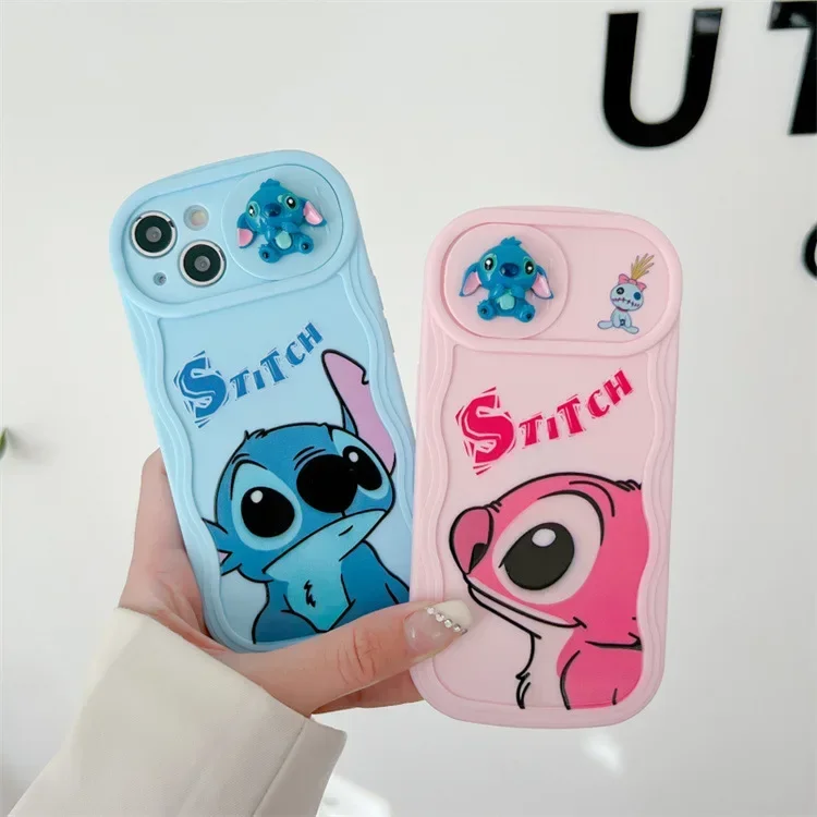 Stitch Pink Coppia Push Window Custodia Protettiva Per Obiettivo Per Iphone 15 14 13 12 11 Pro Max 14 Plus Custodia Custodia Per Telefono Anime Con Co