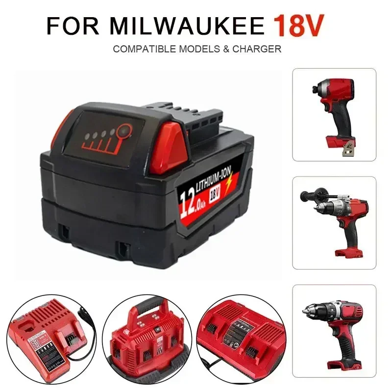 6000mAH/12000mAH For Milwaukee M18 18V Replacement For Milwaukee M18B5 XC Li-ion battery 48-11-1815 2604-20 48-11-1850 charger