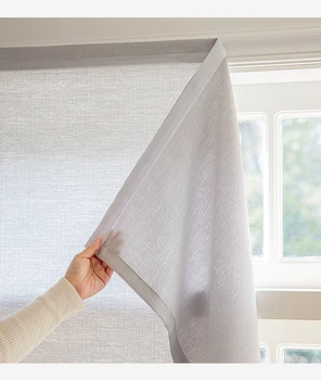 Cortinas autoadhesivas sin perforaciones para dormitorio, telas decorativas de hilo de Color sólido, cortinas transparentes semiscuentes con Velcro sin agujeros (v1.12.4)