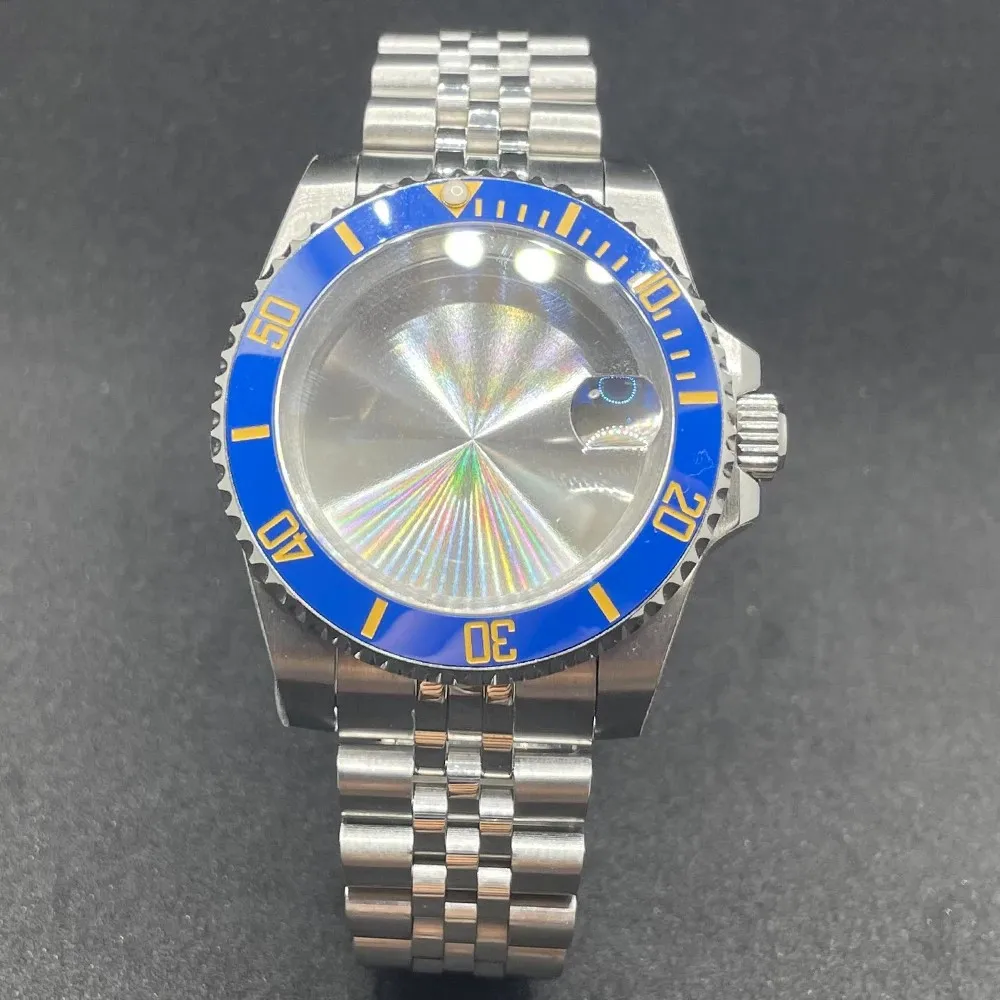Elegant 40MM Stainless Steel Watch Case with Solid Bracelet and Glide Lock Clasp