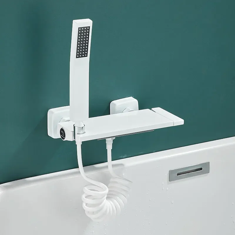 Description Picture 4 of itemWhite Bath Faucet Set Wall Mounted Gray Waterfall Bathtub and Shower Mixer Black Bathroom Taps Brass