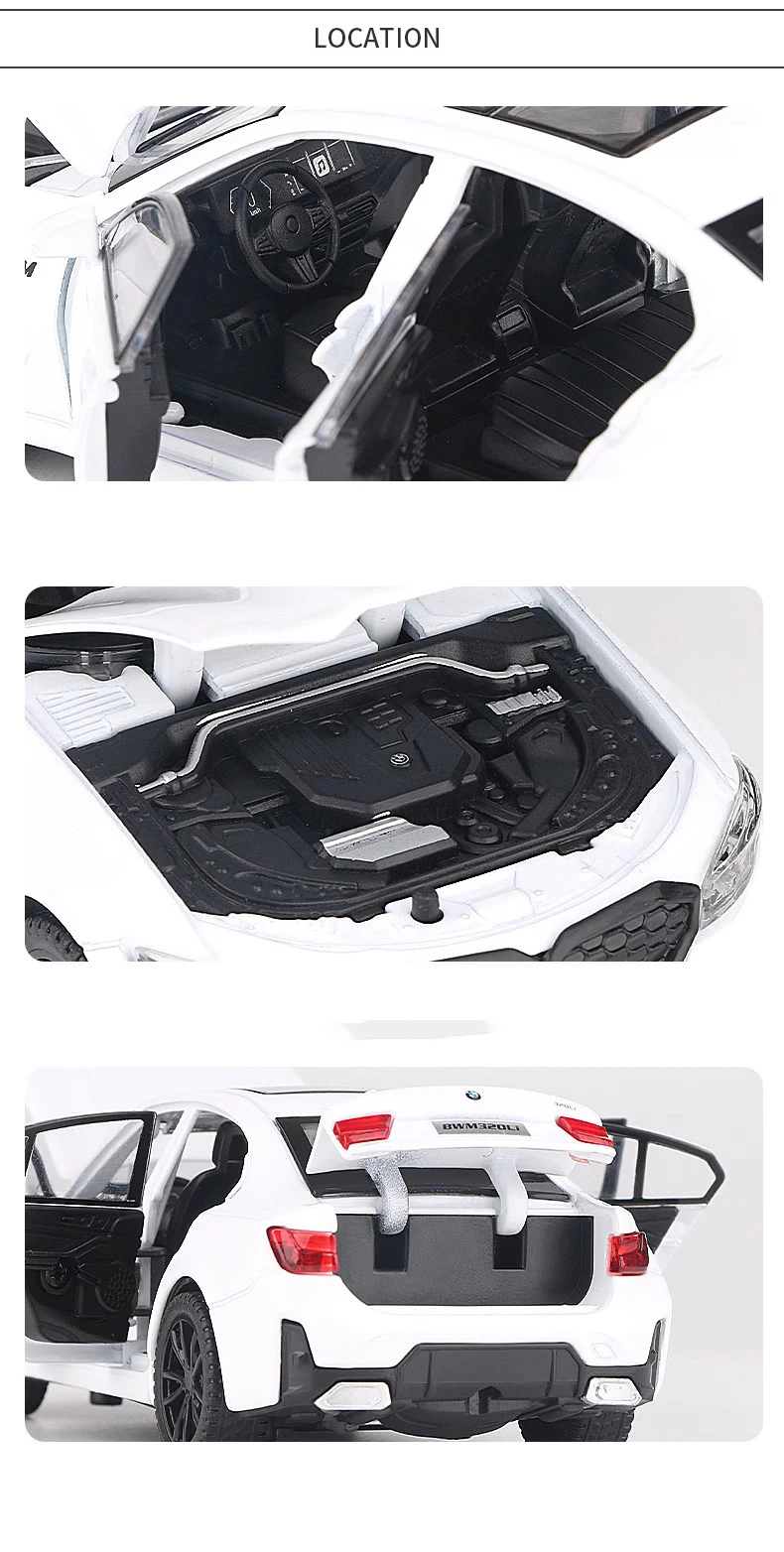 Alloy Car With Led Light 1:32 Bmw 320I Children'S Car Toy With Sound And Light