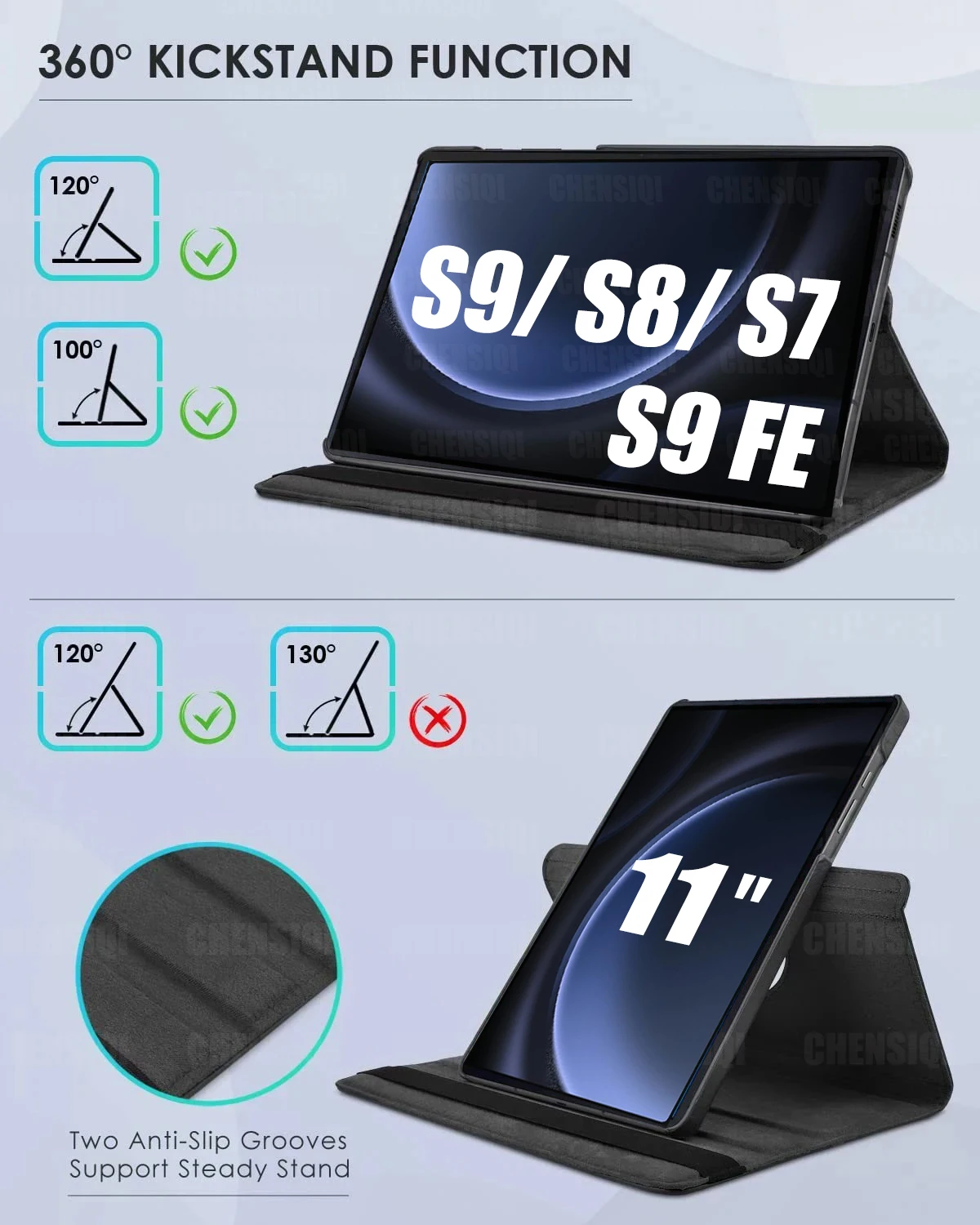 PU 가죽 360 회전 스탠드 보호 커버, 삼성 갤럭시 탭 S9 S8 S7 (11 인치) 및 갤럭시 탭 S9 FE (10.9 인치) 케이스
