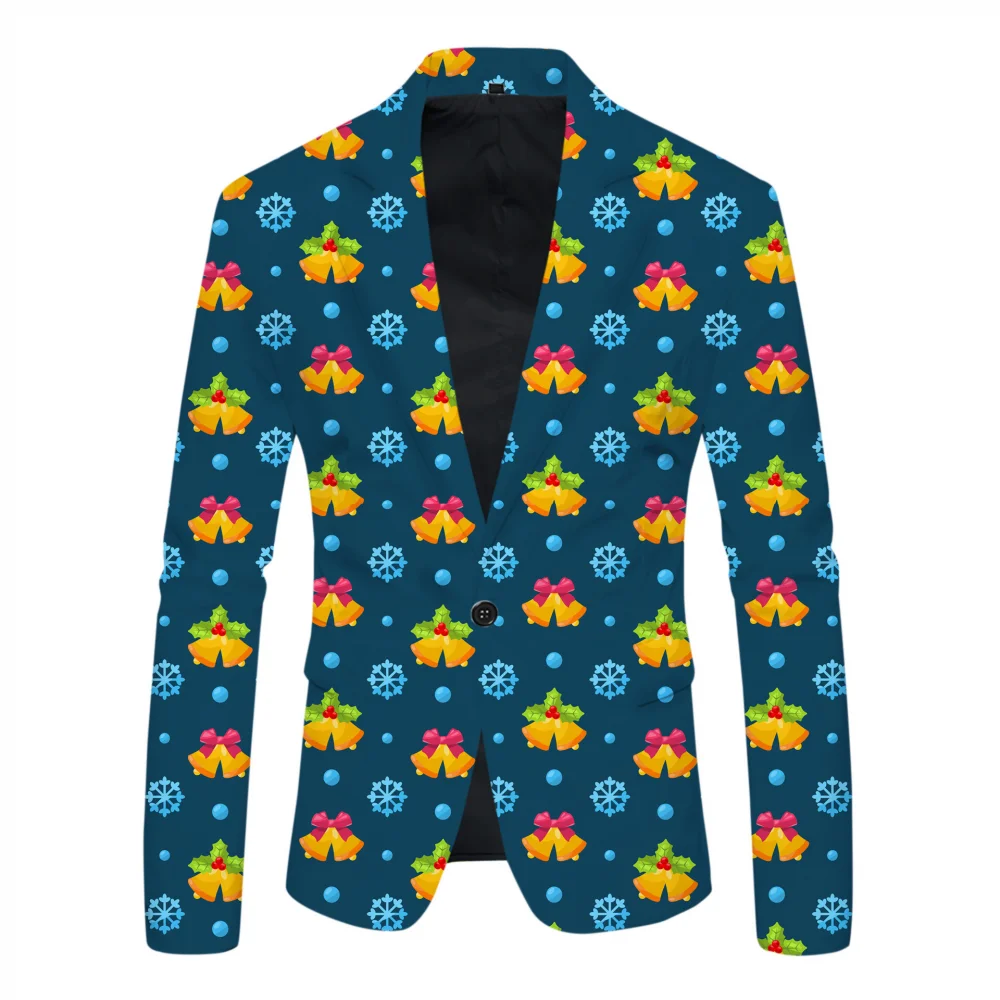 thumbnail image 1 of Blazers con estampado navideño para hombre, ropa de abrigo de manga larga, chaqueta divertida de otoño e invierno, a juego, novedosa, con muñecos de nieve, para adultos, blazer elegante de Navidad, 1 of 5