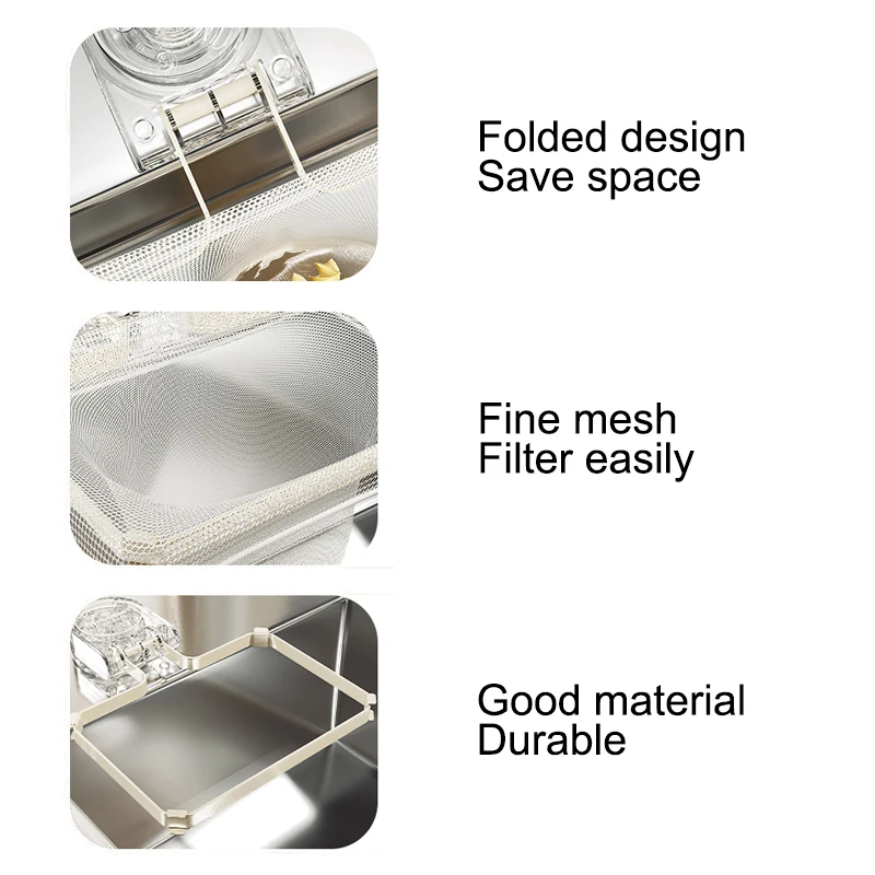 Drainage Sink Filter Rack Foldable Strainer Mesh Bag Anti-Clogging