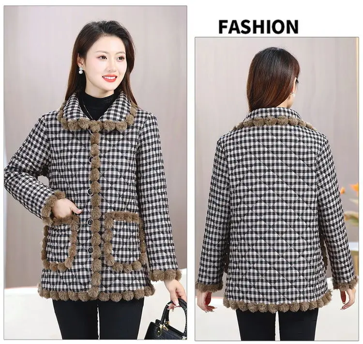 Women's Coat Cotton Jacket Padded Thickened New Winter Middle-aged Warm Parkas Large Size Fashion Single-breasted Raw Edge