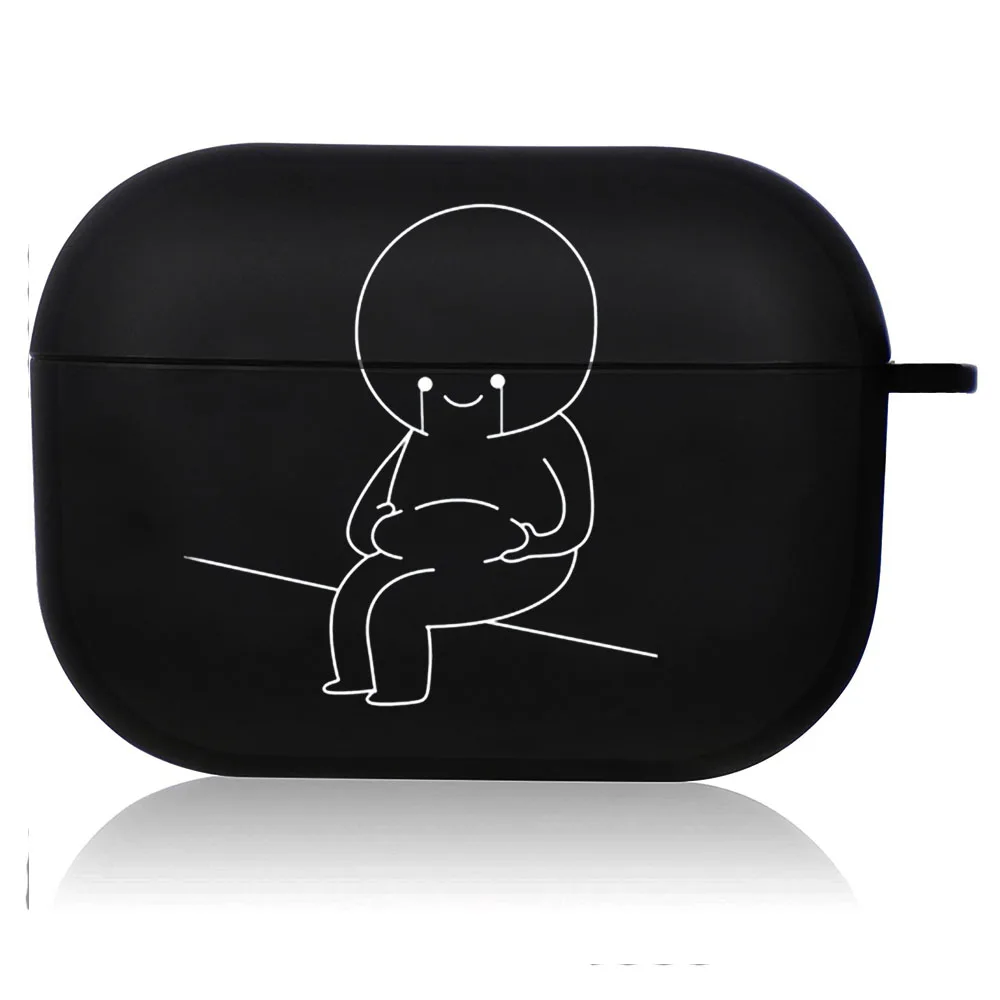 Creative Line Art Black Airpod Case - Cute Cartoon Design