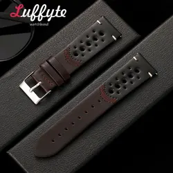Vintage Oil Waxed Leather Watch Strap with Quick Release and Personalized Stitching - 22mm (Dark Brown)