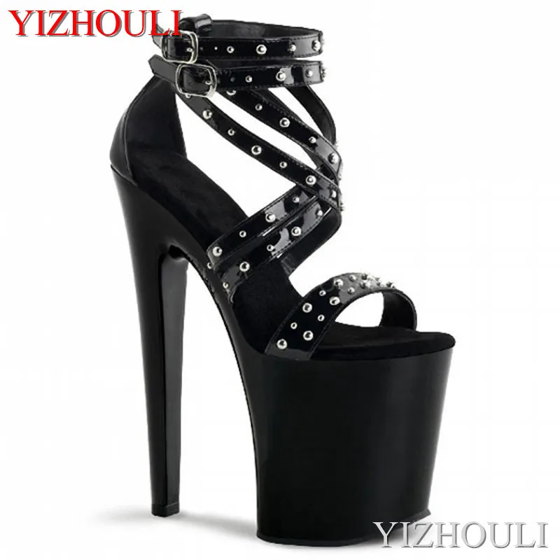 

9 inches high heels, summer women rivet vamp, 23 cm high with sexy model pole dance runway dance shoes