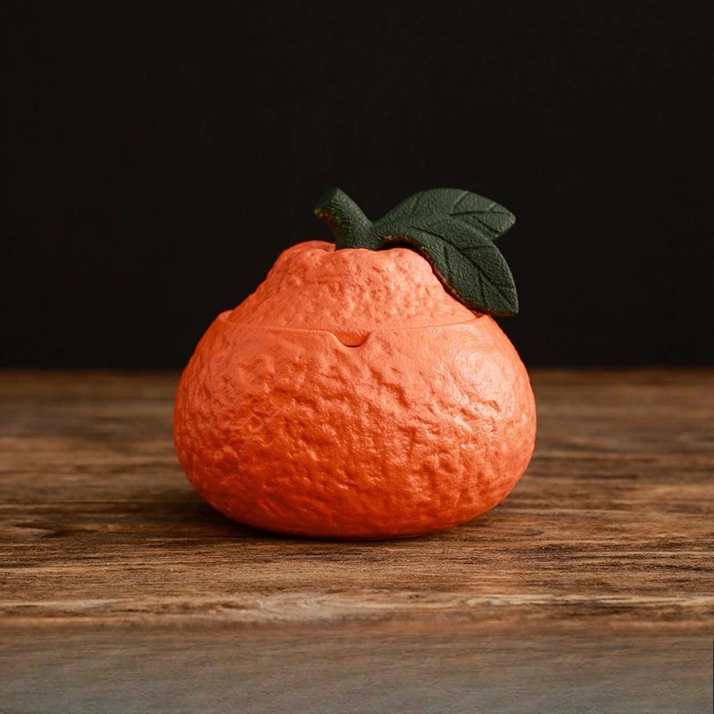 Ceramic Orange Ashtray with Cover for Household Tea Table