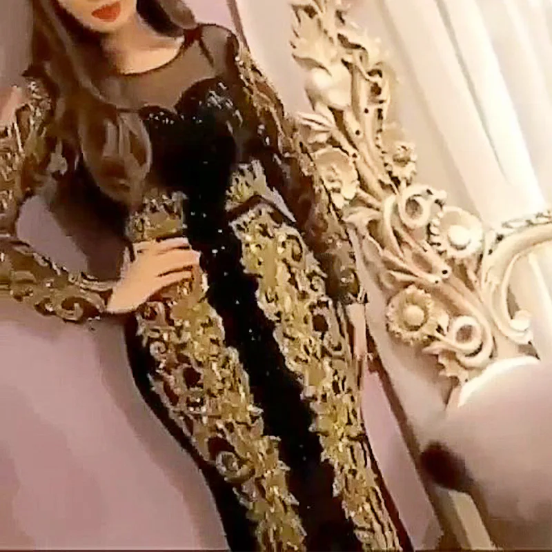 

WEPBEL Elegant Bodycon Dresses Women Maxi Dress Gold Bronzing Black O-neck High Waist Long Sleeve Sequined Expandable Dress