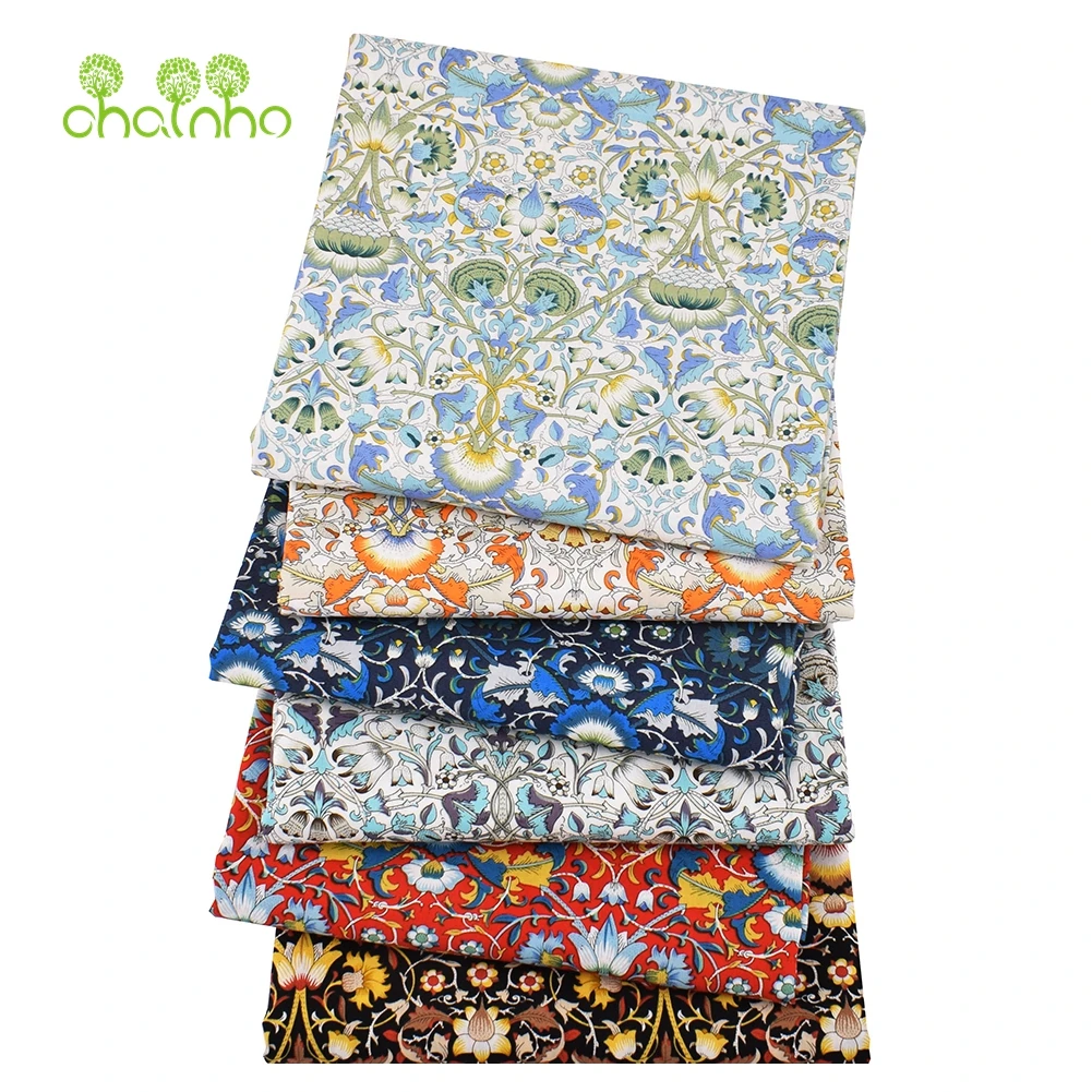 Chainho,Printed Plain Weave Poplin Cotton Fabric,DIY Sewing Quilting Material,Patchwork Cloth,Floral Series,3 Sizes,15PC33