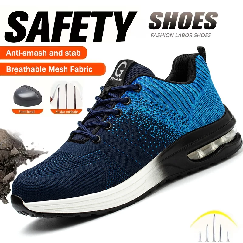Scarpe antinfortunistiche leggere Donna Uomo Scarpe da ginnastica da lavoro con cuscino d'aria Scarpe con punta in acciaio Stivali antinfortunistici da costruzione Scarpe da lavoro anti-sfondamento - immagine 2