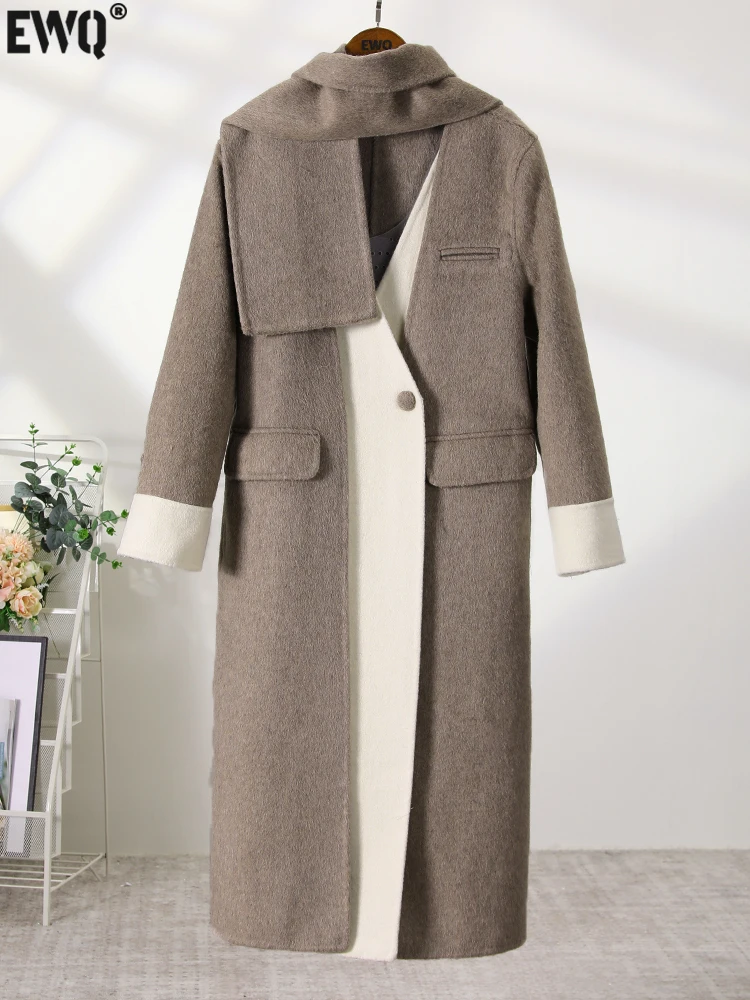 

[EWQ] Elegant Women Double-faced Cashmere Coat Long Sleeve Thick Warm Overcoat 2023 Autumn Winter High Quality Women's Jackets