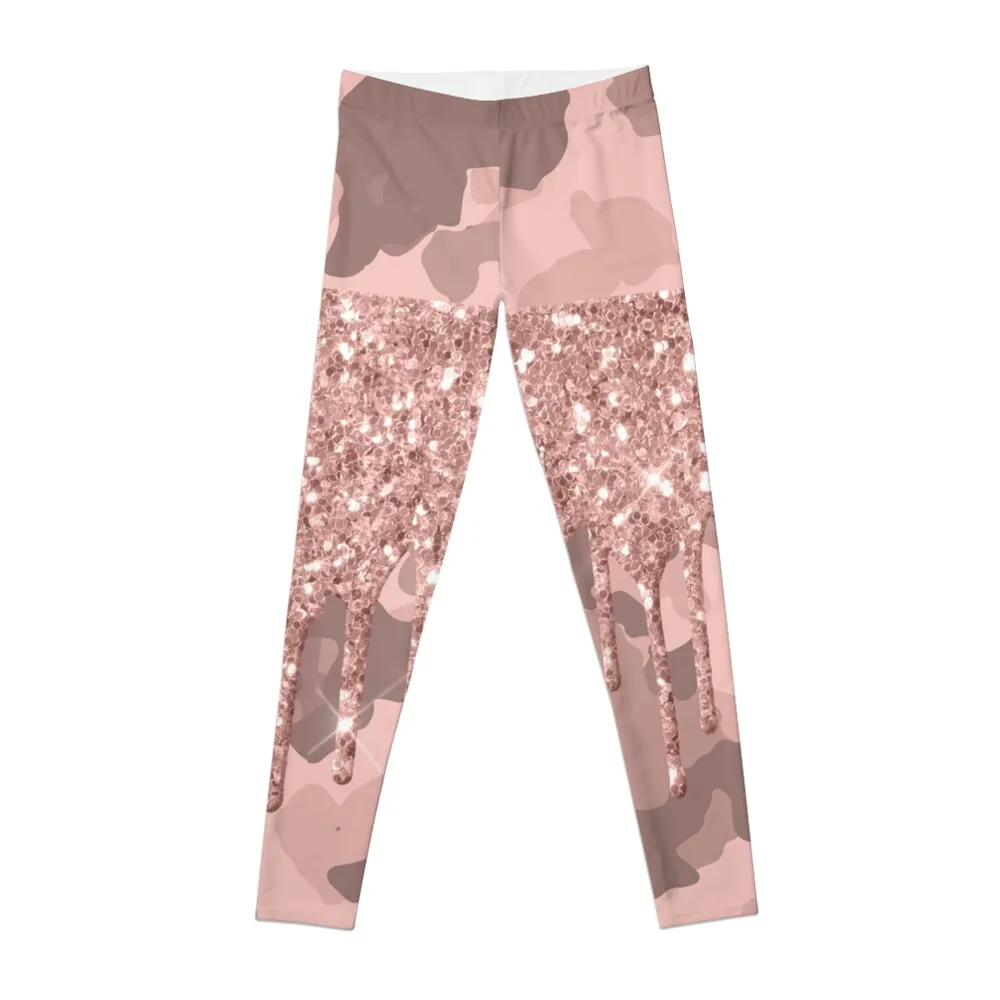 

Rose Gold Pink Camo Camouflage Glitter Drips Leggings Women's legging gym pants