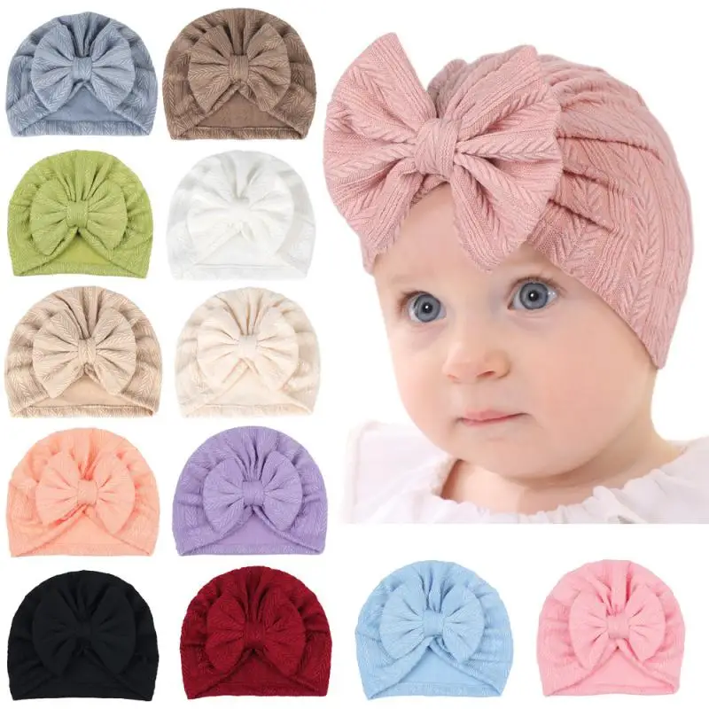 

Newborn Soft Turban Cute Design Toddler Knitted Hat Solid Color 17*16cm Baby Headwear Baby Indian Hat Bow Tie Childrens Headgear