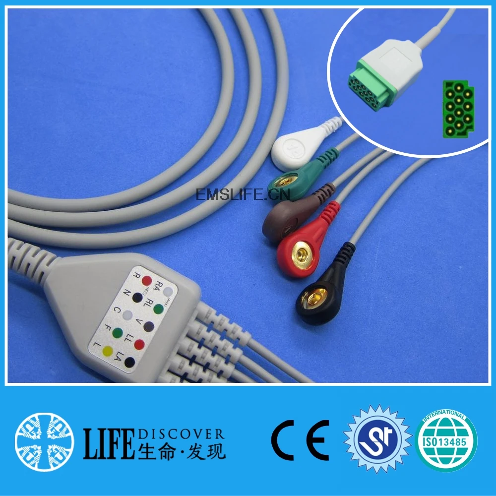 One piece Ecg Cable With 5leads Snap Compatible For Ge Dash solar pro