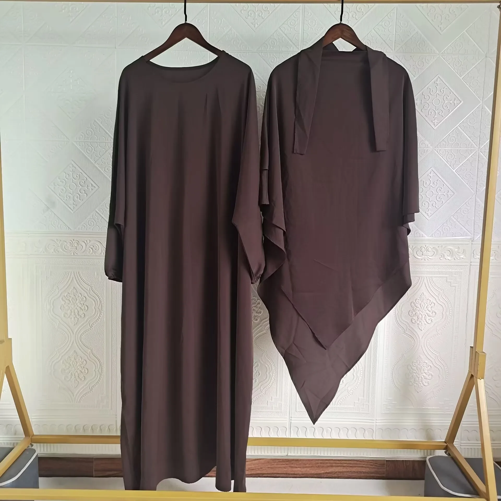2 Layer Abaya and Khimar 2 Piece Jilbab Set Ramadan Hijab Dress Muslim Women Prayer Clothes Turkey Islam Dubai Niqab Djellaba