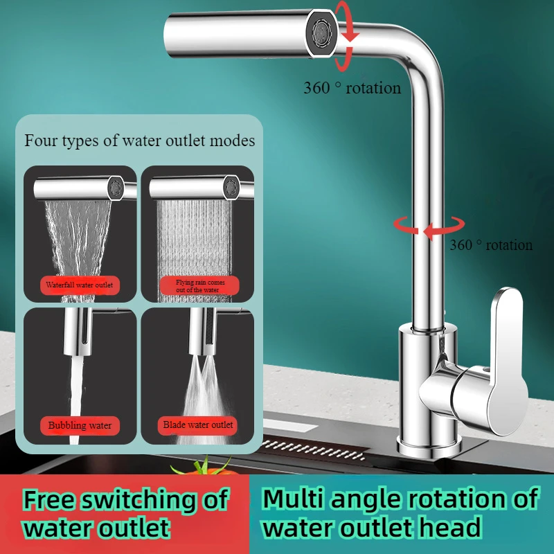 Kitchen Faucets Waterfall Design Plastic steel 360&deg; Rotating Spray Head Hot and Cold Water Mixing Sink