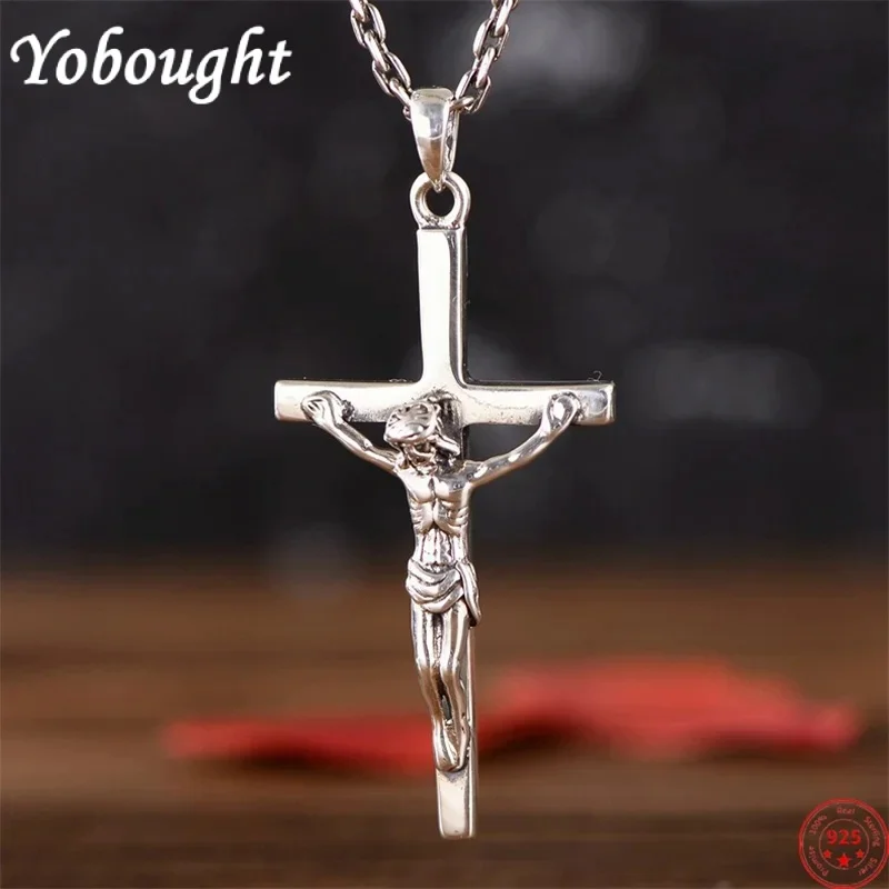 

S925 Sterling Silver Pendants For Women Men New Fashion Christ Prayer Crucifixion Of Jesus Cross Punk Jewelry Free Shipping