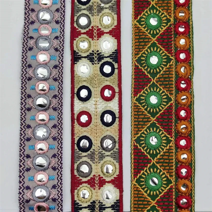 Ethnic Mirror Embroidered Webbing 2/4.5cm Indian Trim DIY Handmade Sewing Net Yarn Ribbons Clothing Decorative Lace Trim