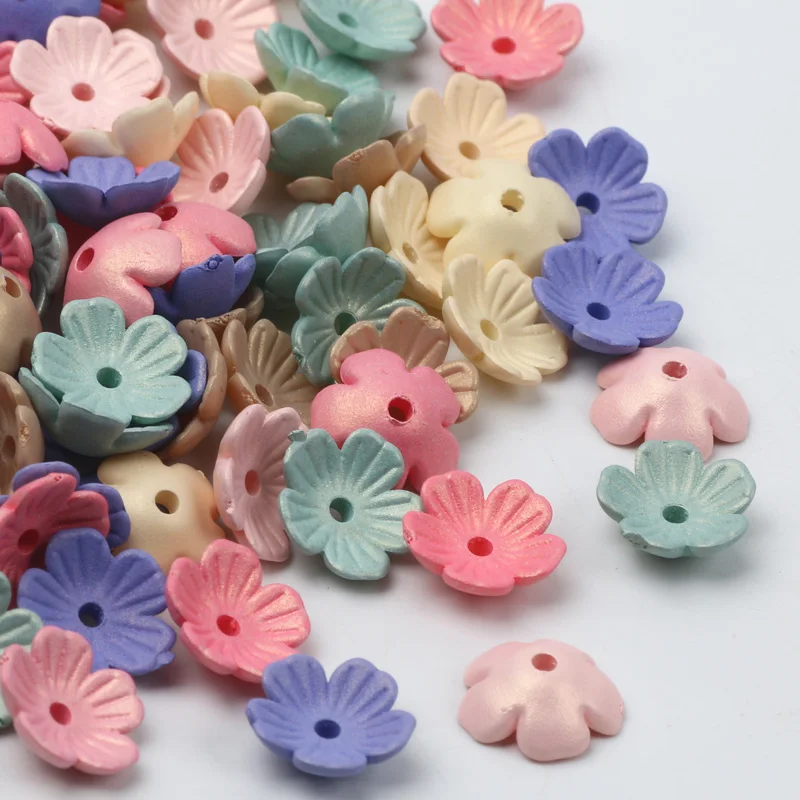 50/100/200pcs Colorful Flower Acrylic Spacer Beads Frosted Spacer Bead Cap for Jewelry Making DIY Bracelet