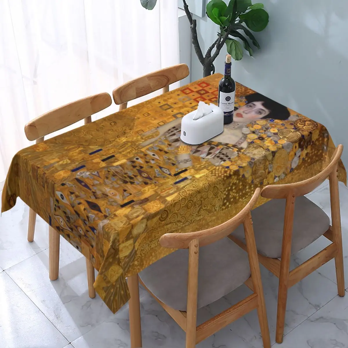 

Gustav Klimt Tablecloth Rectangular Elastic Waterproof Painting Art Table Cloth Cover for Kitchen