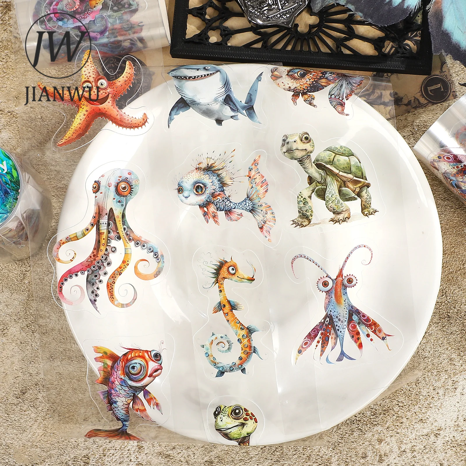 JIANWU 60mm*200cm 빈티지 해저 동물 풍경 소재 콜라주 스크랩북 PET 테이프 창의적인 DIY 저널 문구류