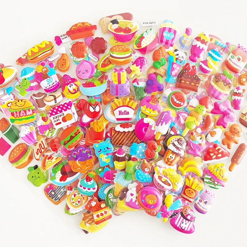 

8Sheets Food Hamburger Fries Pizza Cake Drink Cartoon Pattern Journal Decorative Scrapbooking Mobile Phone Stickers Decals Toys