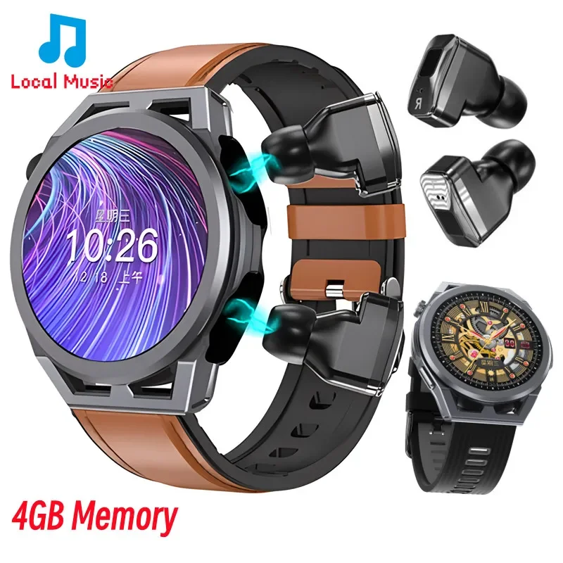 

TWS Headset Men Smartwatch 2-in-1 Bluetooth Talk HIFI Stereo 4G Large Memory Local Music Player Heart Rate Sleep Sports Bracelet