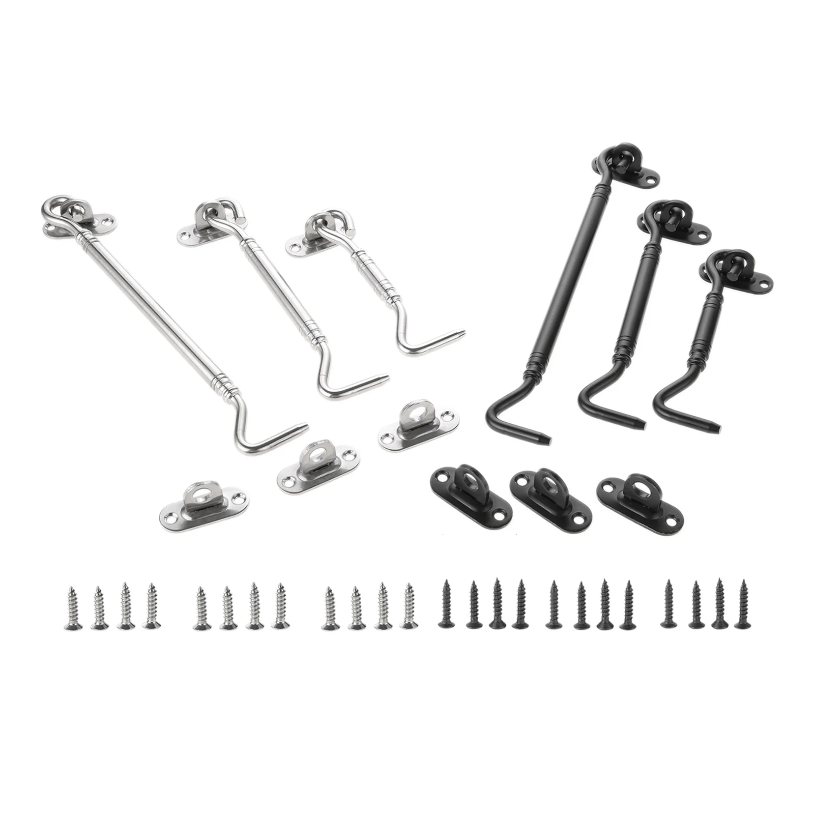 1pc Window Catch Hook w/screw Stainless Steel 4/6/8 Inch Cabin Door Lock Sliding Buckle Black/Silver 110-205mm Jewelry Box Latch