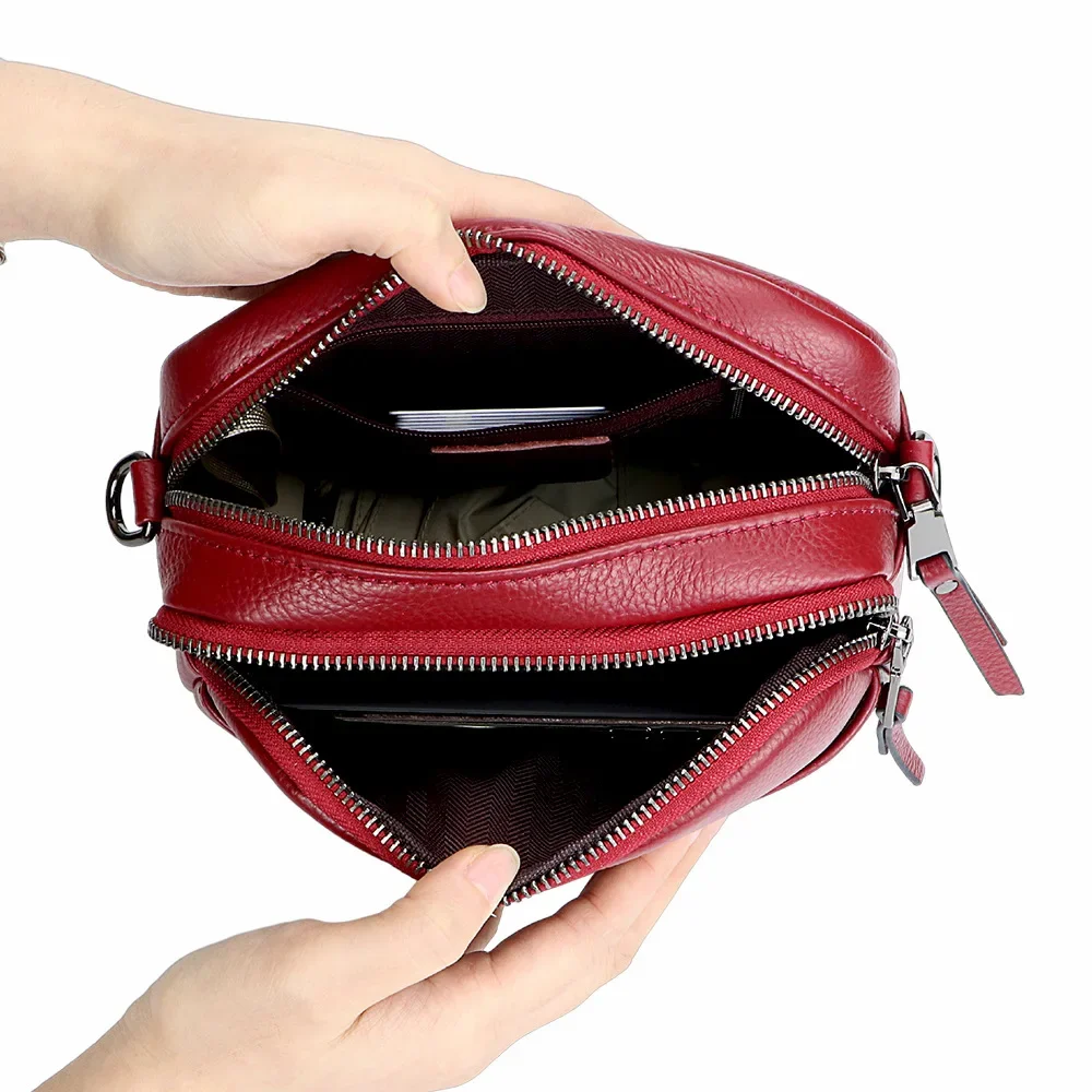 URBAN MASTER Genuine Leather Solid Color Crossbody Bags Large Capacity Shoulder Bag Women's Double Layer Mobile Phone Purse 1640